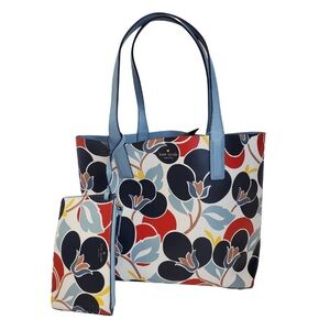 Kate Spade Blue and Red Floral Tote with Pouch